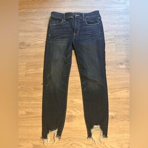 American Eagle Outfitters Women's Dark Blue Ripped Hi-Rise Jegging Crop Jeans
